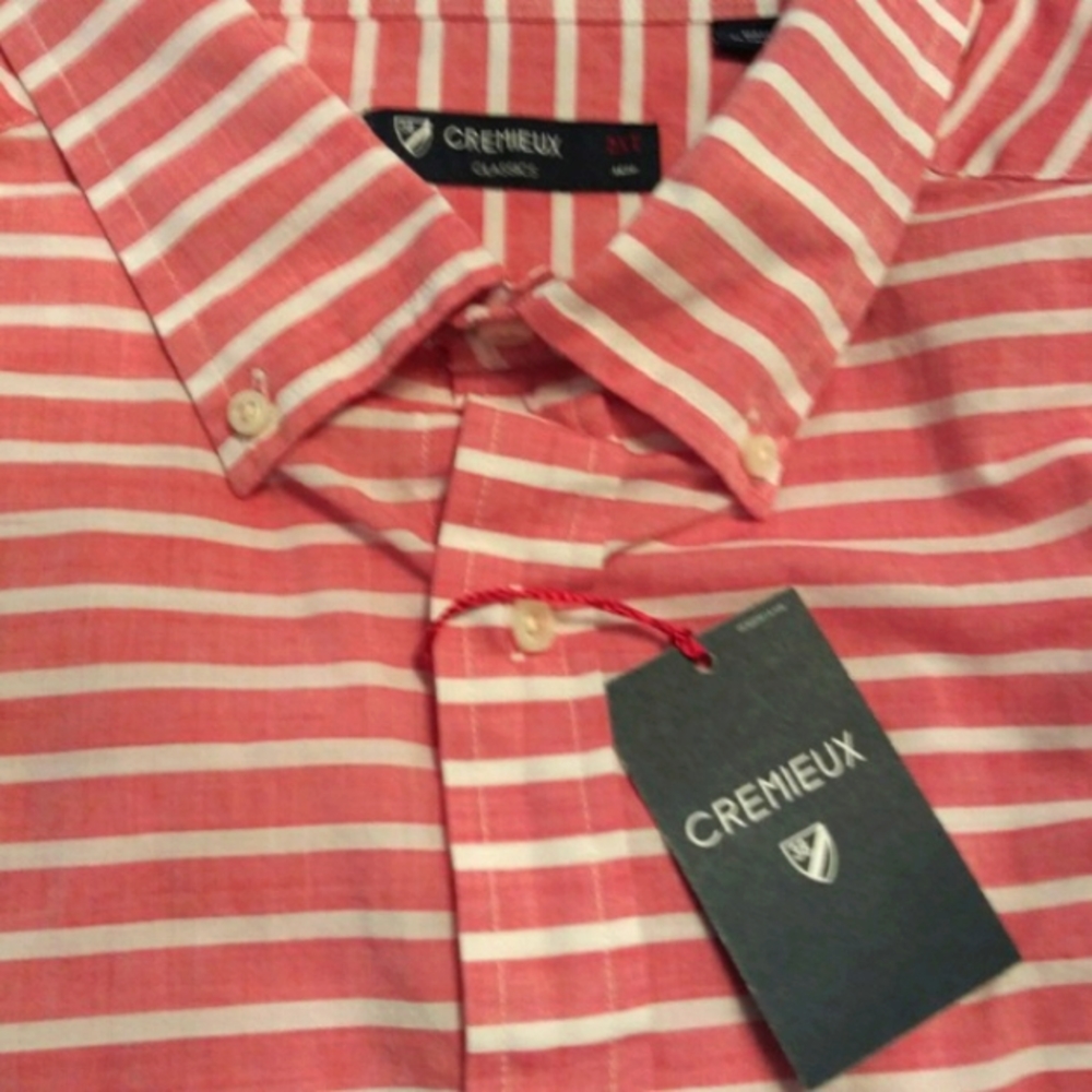 Cremieux 100% Cotton BIG MAN SS Stripe Orange white shirt Classic Summer NWT - Picture 3 of 4